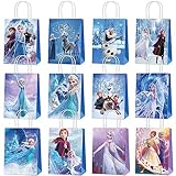 lisiproof 24Pcs Magical Frozen Birthday Party Supplies, Princess Party Favor Goody Bags with Handles, Goodie Candy Gift Bags for Girls Kids Birthday Party Decorations