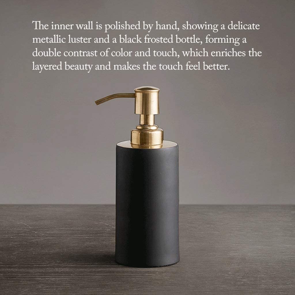 Bottiglia di lozione in Ottone con Pompa Dorata Dispenser di Sapone cilindrico Nero Dispenser di Sapone da banco Ricaricabile per Doccia 200 ml/6,7 Once