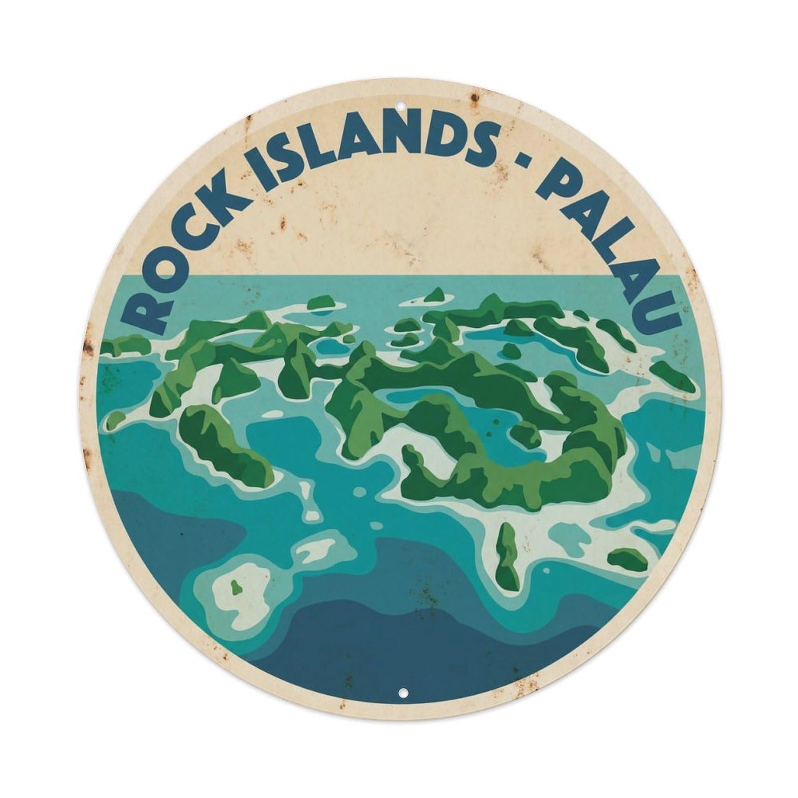 Olyhtr 8X8inch Classic Style Emerald Palau Rock Islands Aerial Vintage Lagoon Metal Tin Sign