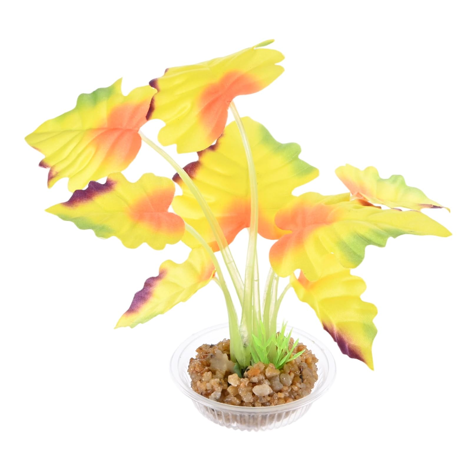 M METERXITY 1-Pack Aquarium Plant, Small Plastic Artificial Plant Water Grass Fish Hide Accessories for Aquarium Decoration/Fish Tank Decoration/Terrarium [Style 4, Yellow]