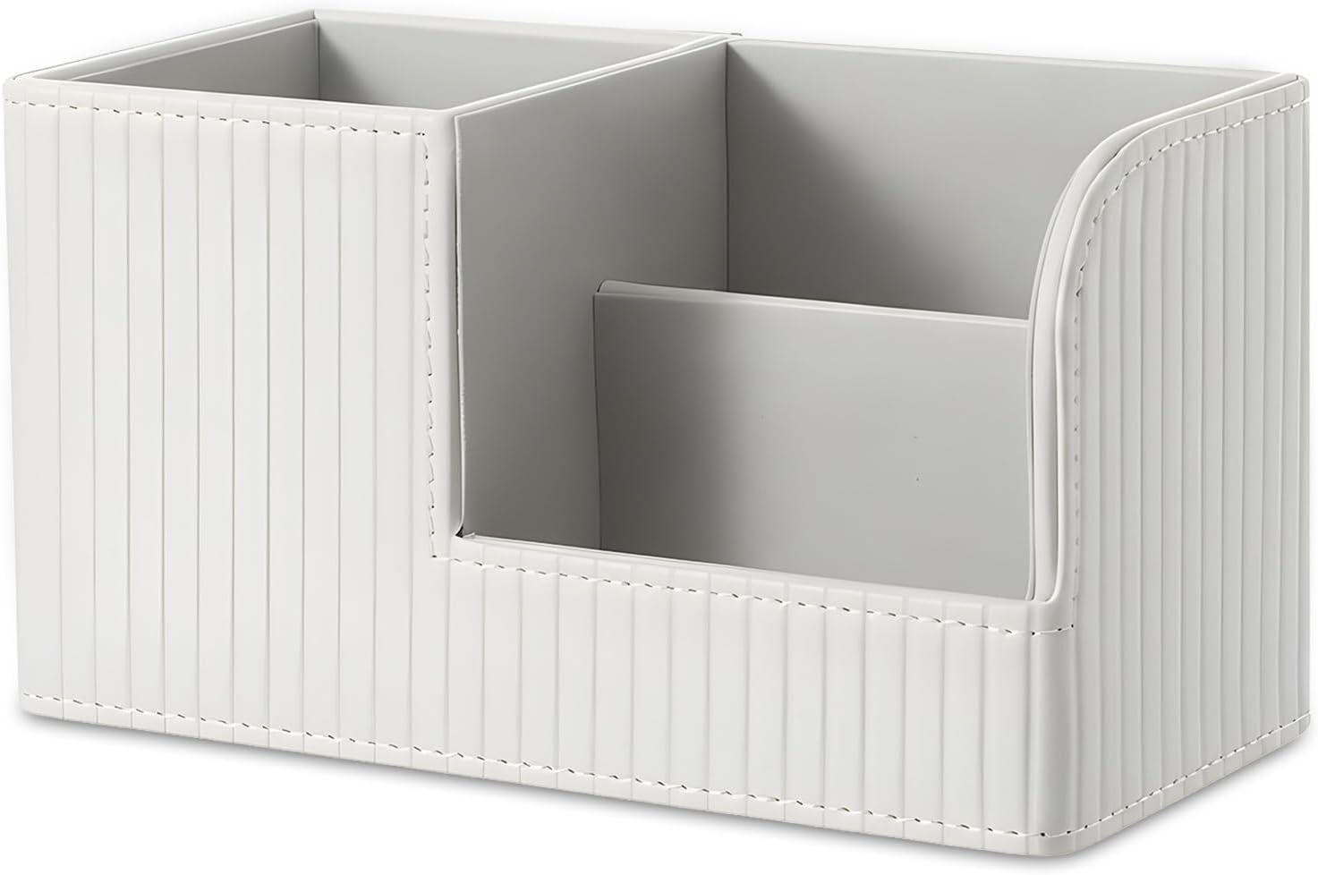 Desk Pen Organizer, PU Leather Desk Organizer with White Stripe, Small Desks Organizers for Office Supplies, Pen Holder for Desks, Pencil Holder, Night Stand Organizers, 8.26"L x 3.93"W x 4.3"H