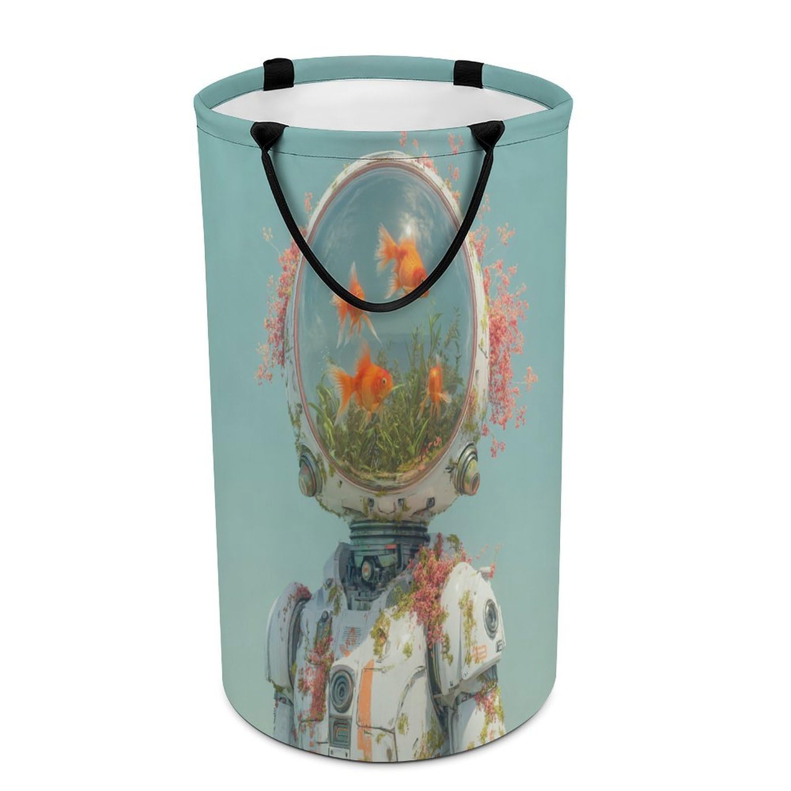 LUYYSKY Modern Aesthetic Funny Astronaut Collapsible Dirty Clothes Basket, Rustic Minimalist Robot Animal Goldfish Plant Floral Portable Clothes Storage Laundry Basket-40 CM Dia, 69 CM High