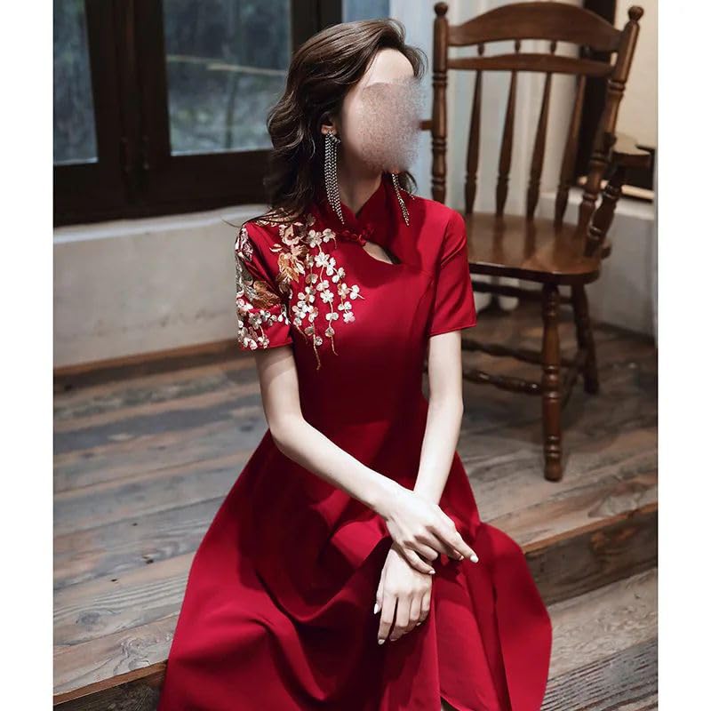 Robe de mariée vintage rouge flatteuse | Robe de soirée A-Line dame - 2