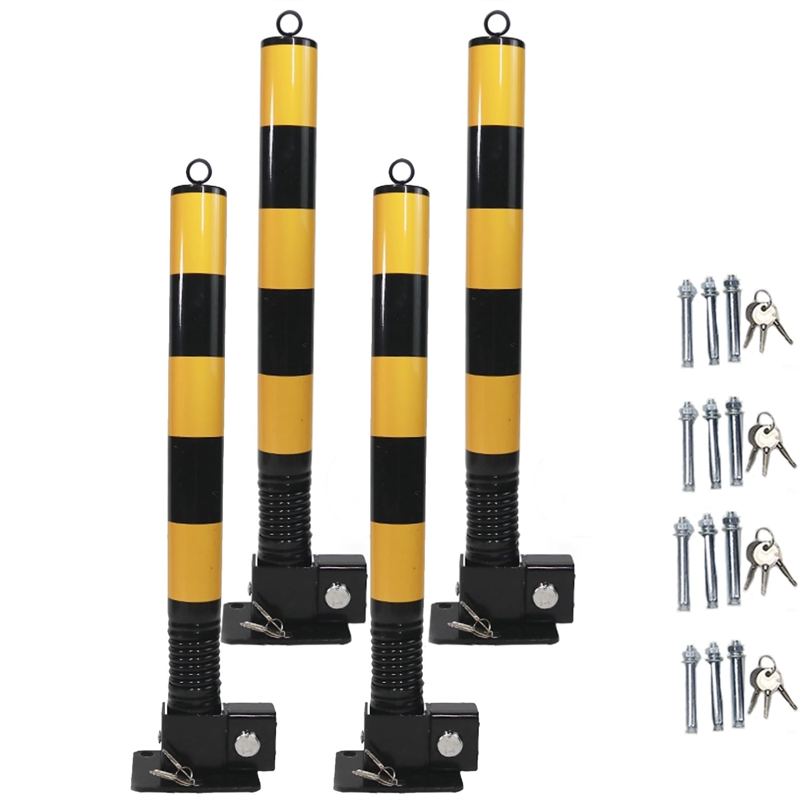 Hczkiujy Black Heavy-Duty Steel Parking Bollard With Reflective Strips For Driveway Security And Traffic Control ( 4Pcs)