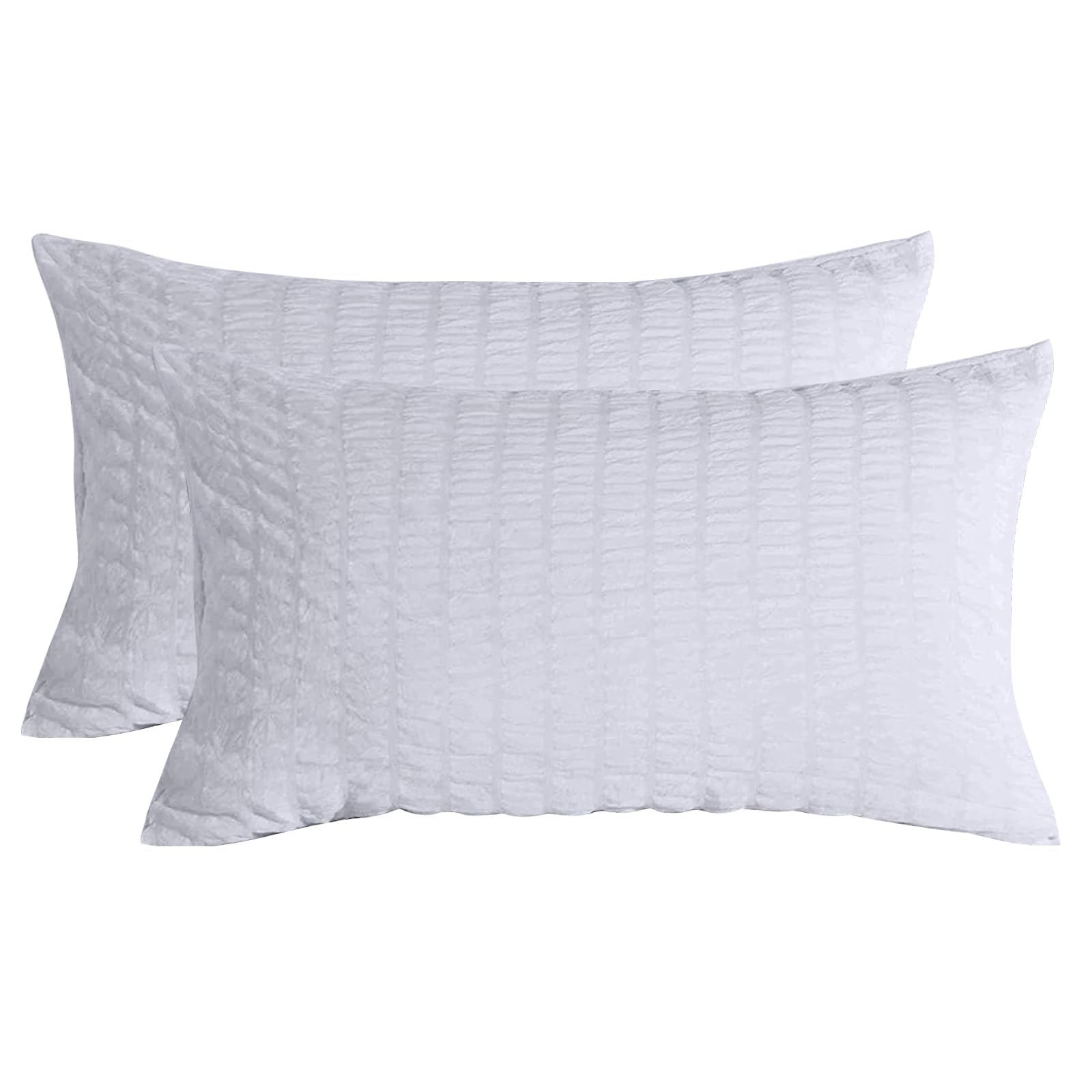 White Classic Seersucker Pillowcase Pinch Pleat Puckering Pillow Cover Soft Breathable Microfiber Bedding Set Standard Size 50x75 cm