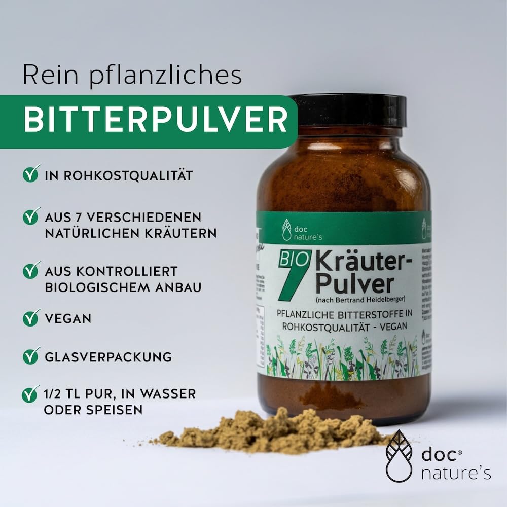 doc nature's Bio-7-Kräuterpulver 3 x 150g | nach Bertrand Heidelberger | Pflanzliche Bitterstoffe in Rohkostqualität | vegan | Gesund & Leben Qualität