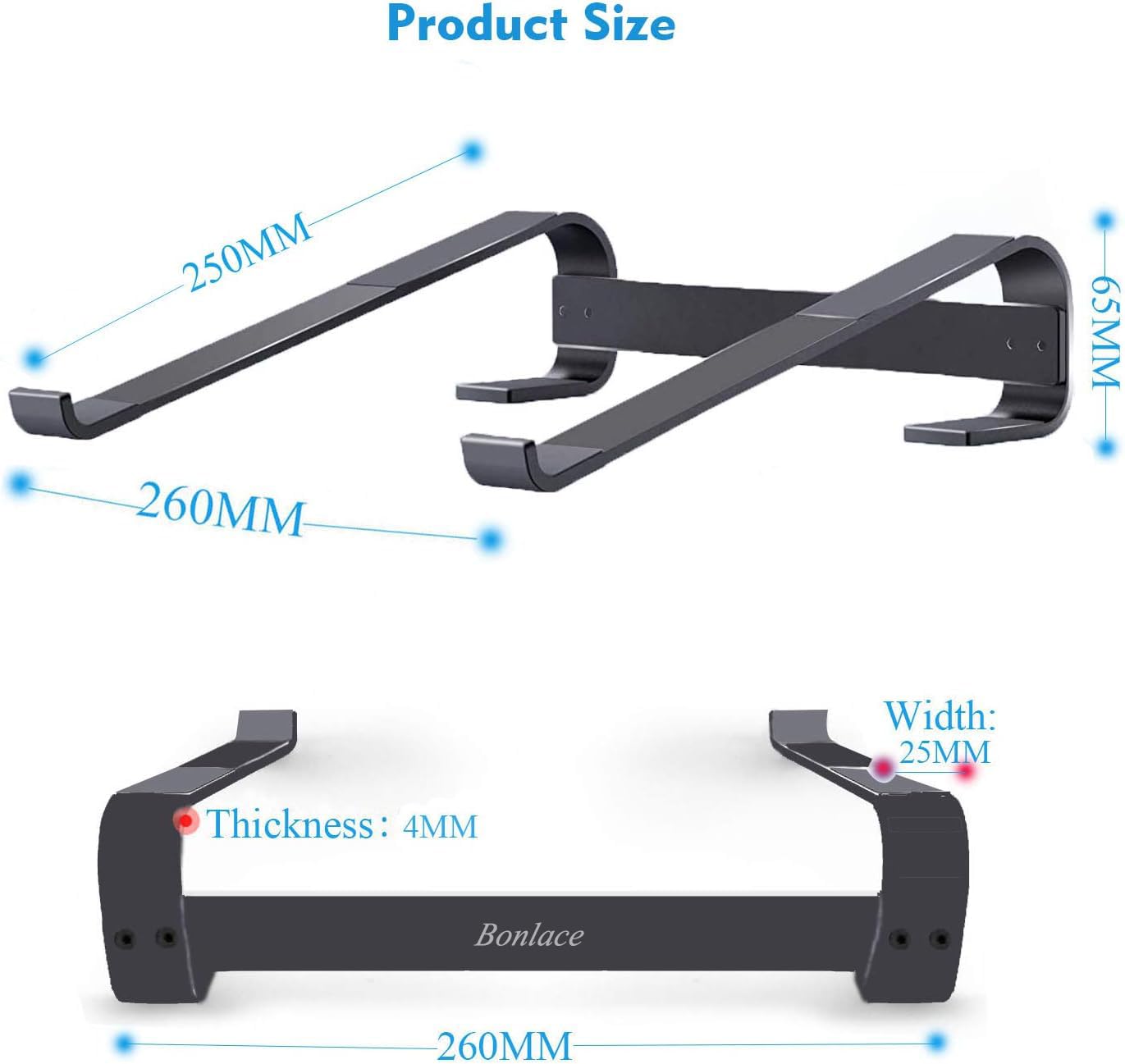 Bonlace Supporto PC Portatile, Porta Pc Portatile Ergonomico Alluminio Leggero Ventilato Compatibile MacBook Air Pro, PC, iPad, Notebook, Tablette, Dell, XPS, HP 10-16.5 Pollici (Nero)