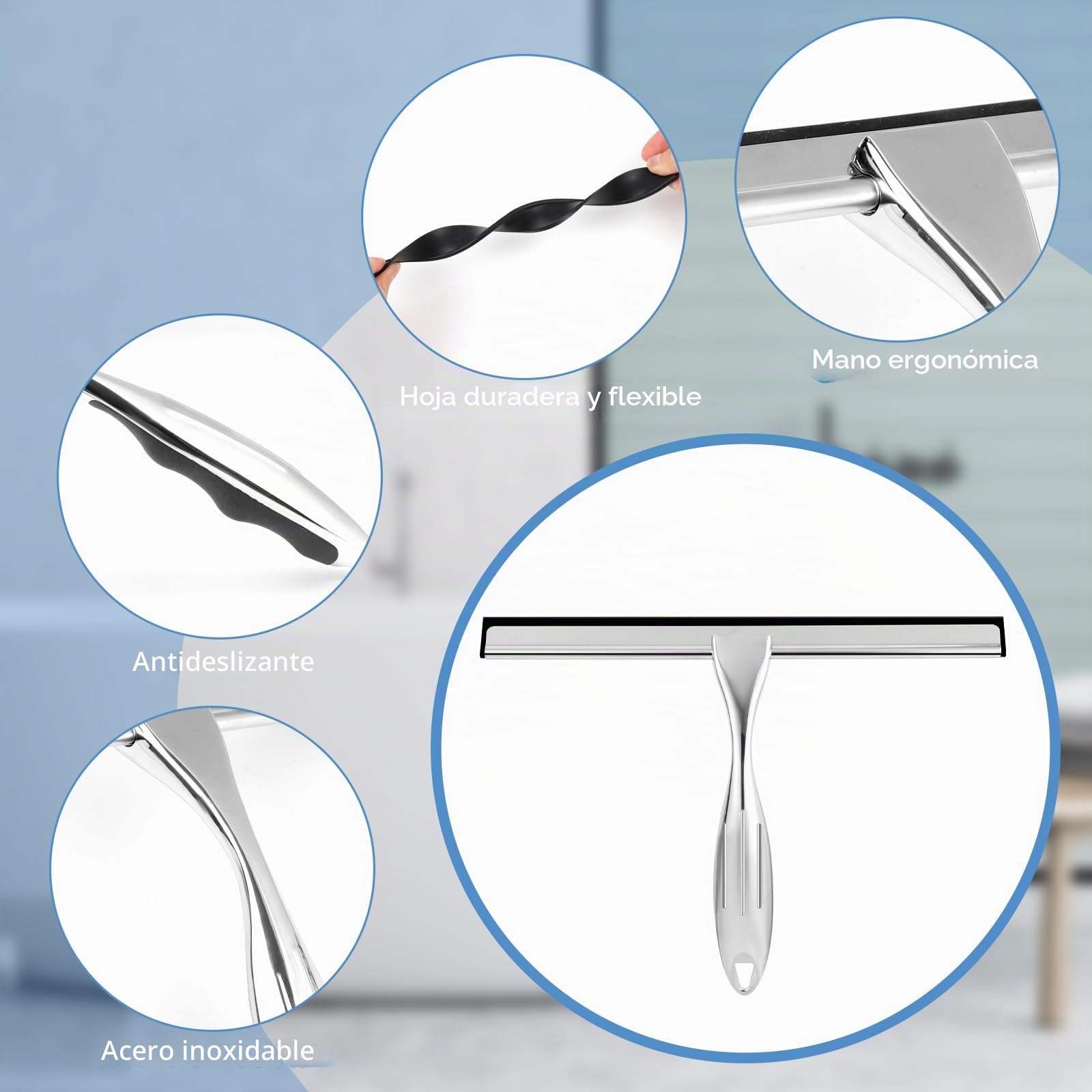 Wlich Limpiacristales de ducha, de acero inoxidable, 10 pulgadas, sin rayas, para ducha con soporte, limpiacristales para baño, ventana, espejo de coche, wlich-de-2431201