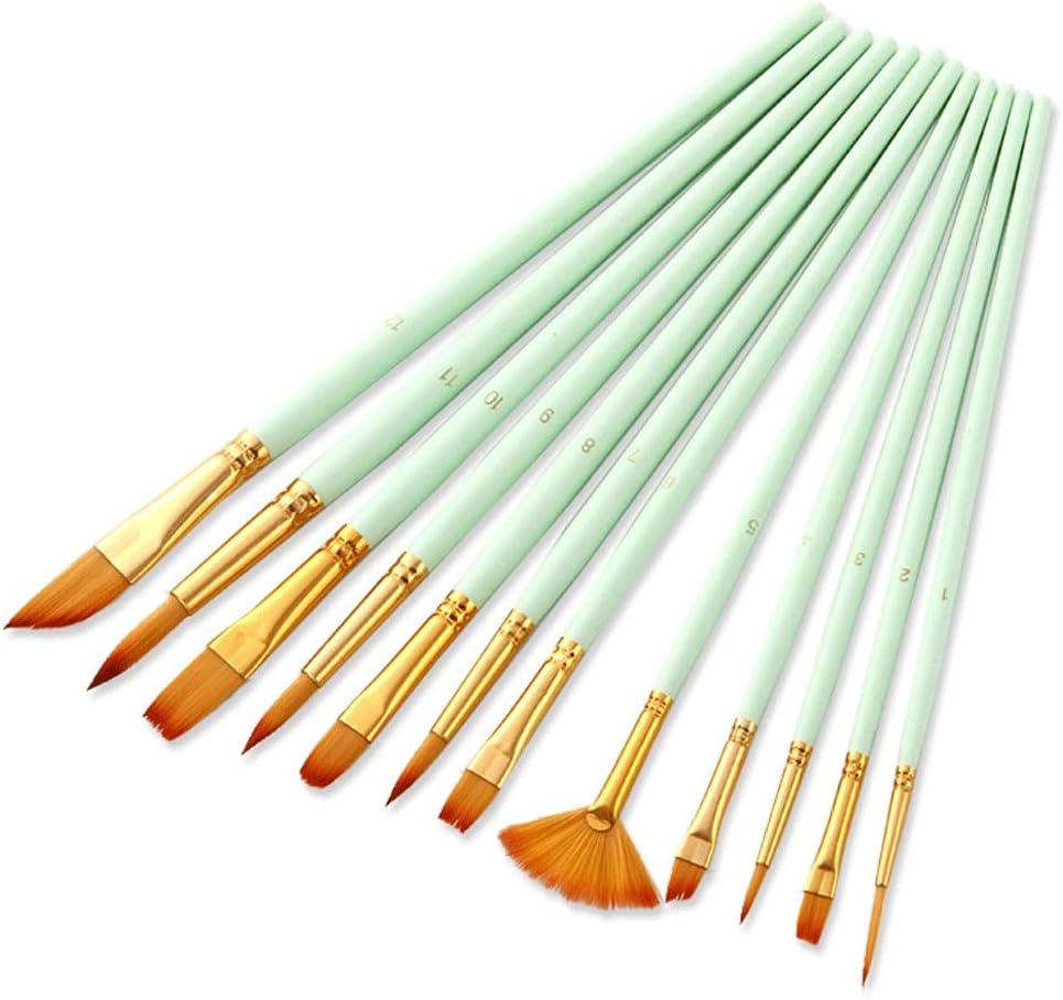 12 Nylon Wooden Handle Watercolor Brush Pen Set DIY Oil Brush Painting Supplies Brush Set(Black)