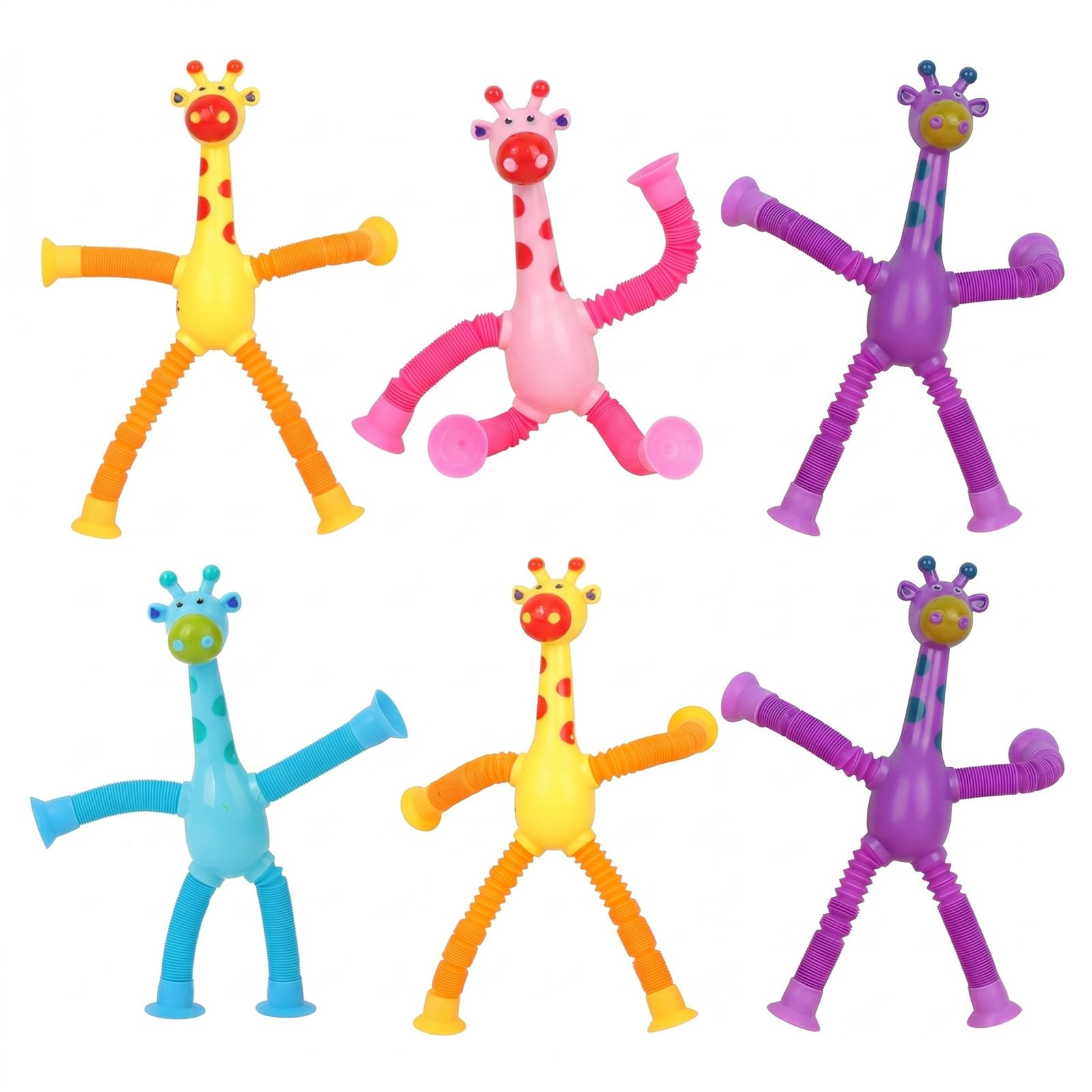 6 Pieces Giraffe Suction Cup Toy, Pop Tubes Telescopic Toys for Kids, Educational and Anti-Stress Sensory Toy, Gift for Babies and Toddlers