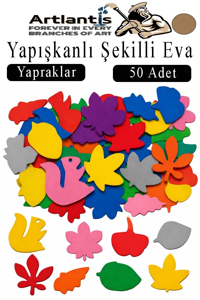 Şekilli Eva Yapışkanlı 50'li 1 Paket Kendinden Yapışkanlı Eva Sticker Okul Öncesi Kreş Ana Sınıfı Etkinlik Proje