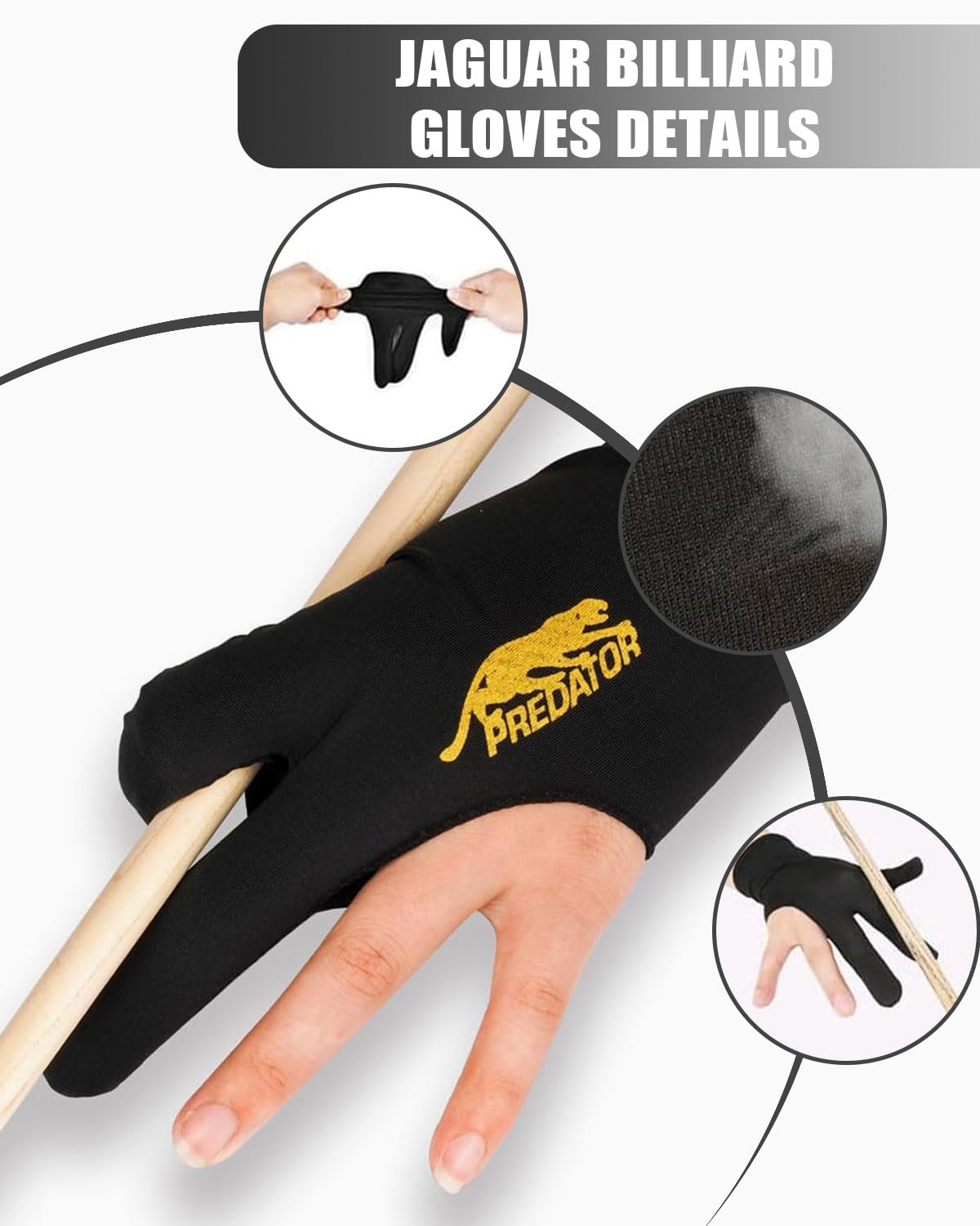 Guanti da Biliardo a 3 Dita 8 Pezzi, Rete Traspirante in Nylon Nero, Accessori da Biliardo