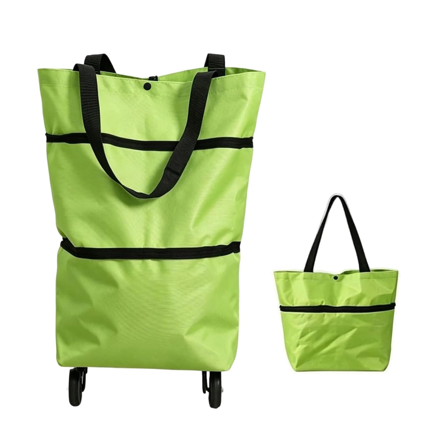 2-in-1 Foldable Shopping Cart, Foldable Shopping Bag with Wheels, Portable Reusable Shopping Tote Bag for Supermarket, Travel, Laundry & Home Use (Green)