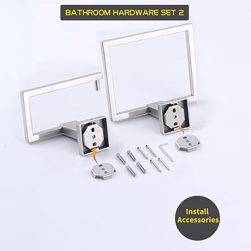 Miniatura 6 de GERZ Juego de accesorios de baño de acero inoxidable cepillado SUS304, juego de 2 piezas (soporte para papel higiénico anillo para toalla) estilo
