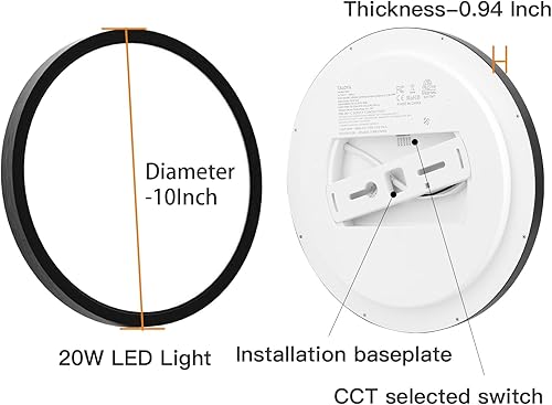 Miniatura 50 de TALOYA Lámpara de techo LED negra de 10 pulgadas, montaje empotrado, CCT 5 en 1 seleccionable (3000K/3500K/4000K/5000K/6500K), 2000LM 0.94 pulgadas