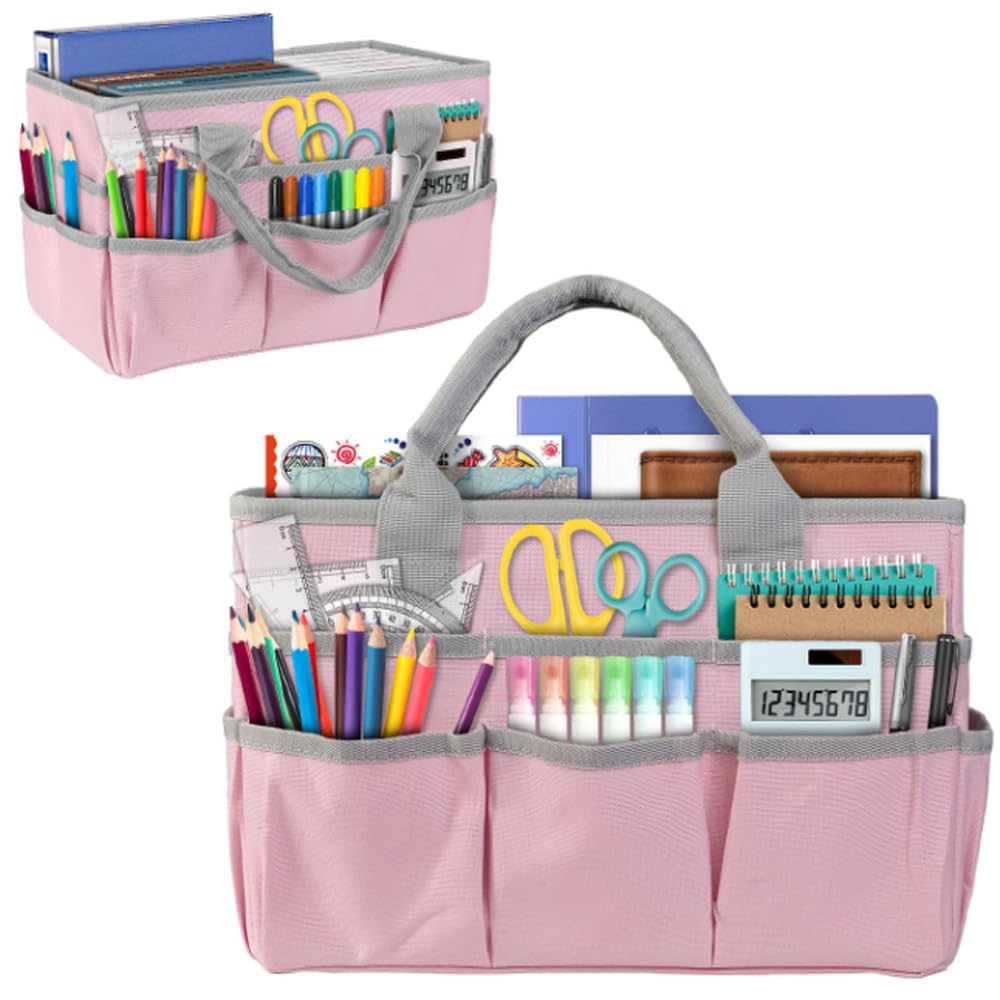 DZOZO 10 Pocket Polyester Foldable Art Craft Storage Tote Bag Desktop File Folder Tote Storage Organizer Art Craft Storage Bag Foldable Gardening Tool Bag Teacher Office Supplies