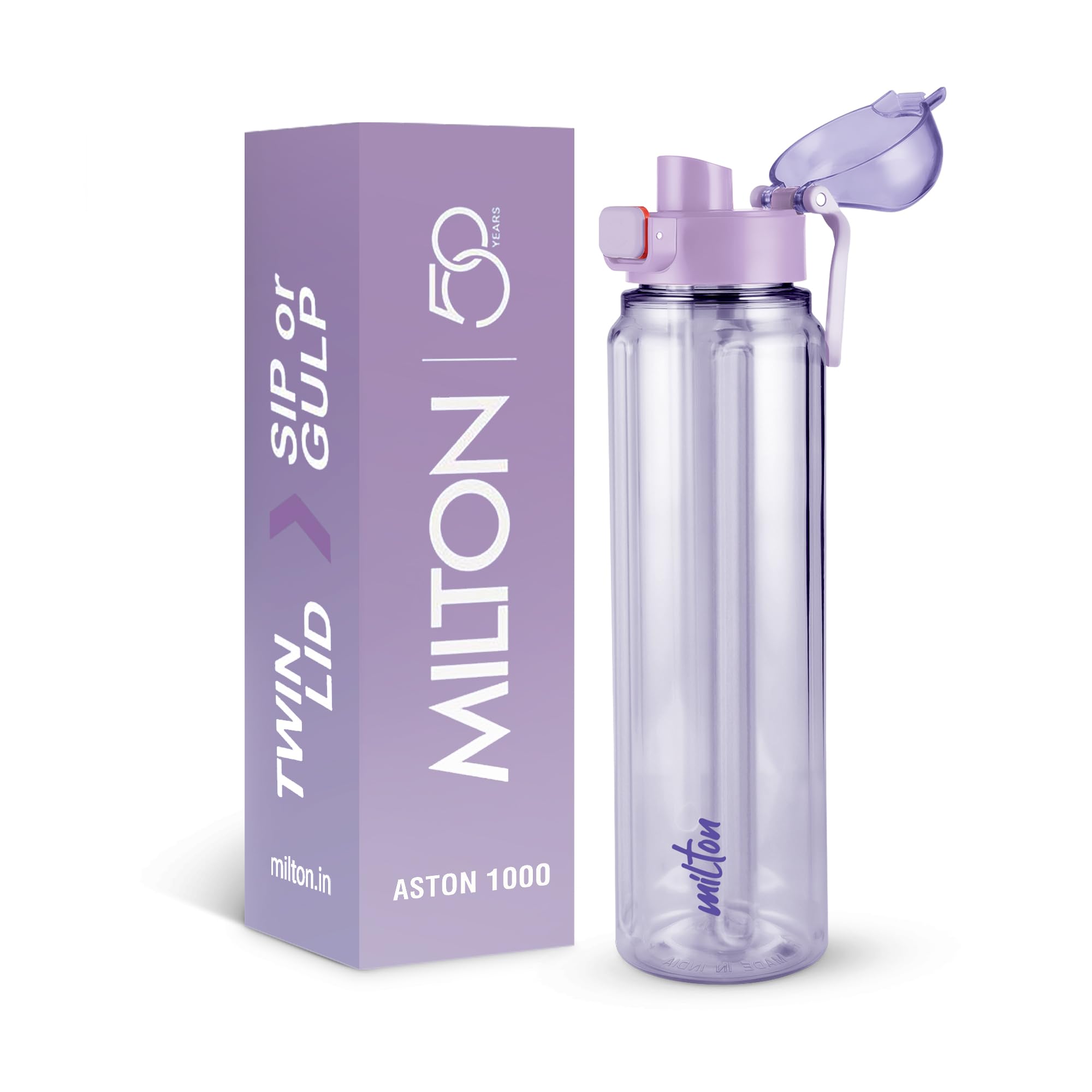 MILTON Aston 700 BPA & BPS-Free Water Bottle 700 ml| Food-Grade Plastic | One-Click Open | Leak-Proof | Sip & Gulp Lid I Ideal for Office, School, College, Gym, Purple