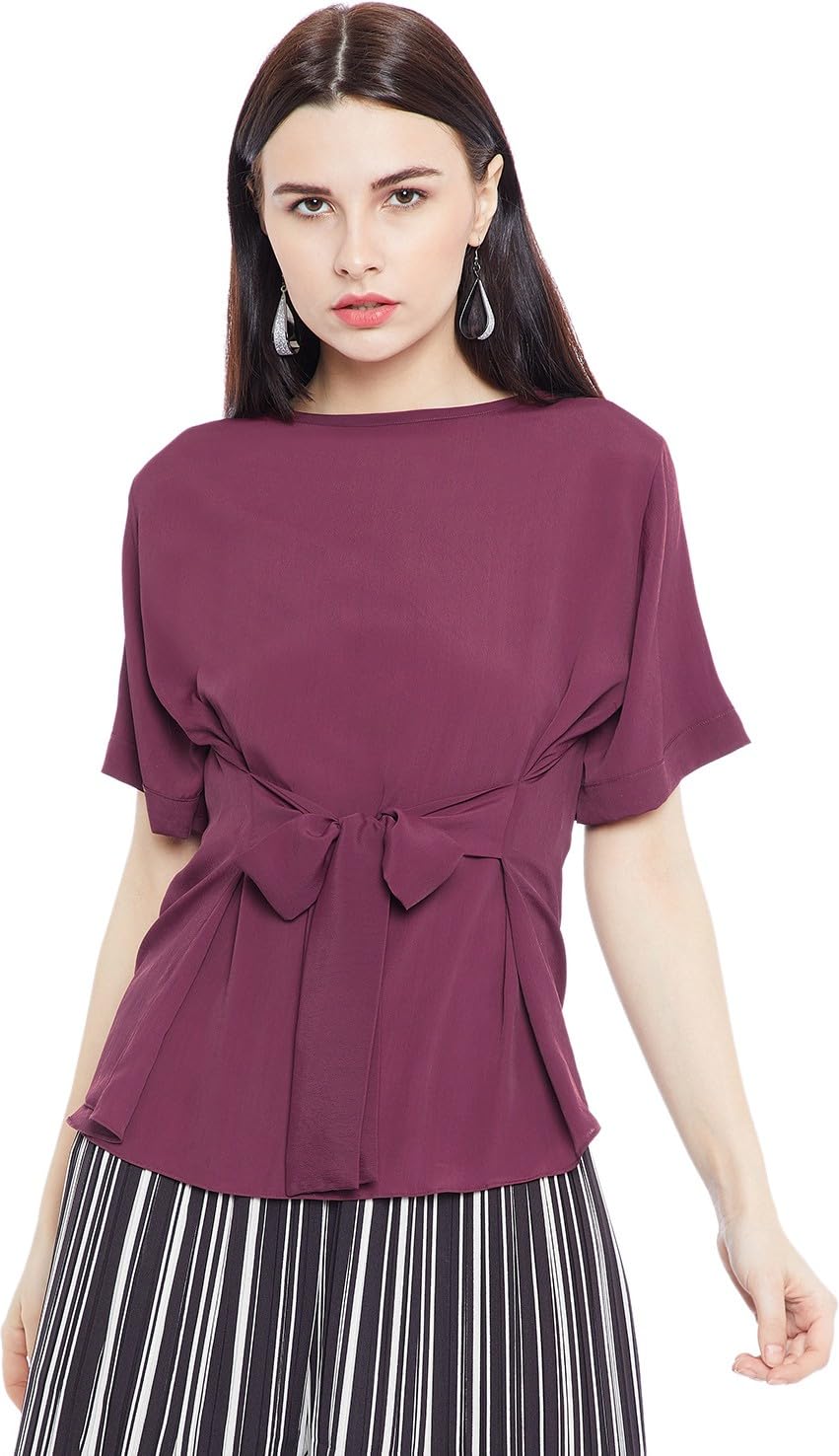 Casual Half Sleeve Solid Women Maroon Top-image-34