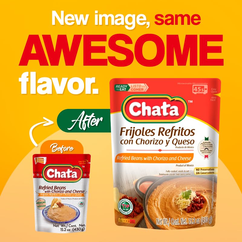 Chata Mexican Refried Beans with Chorizo and Cheese, 15.2 oz (Pack of 3)