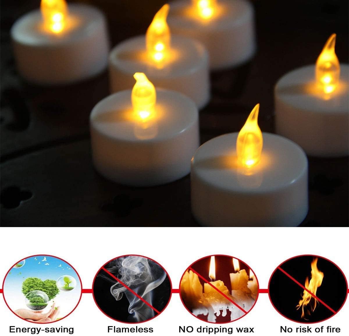 50-PACK Flameless Tea Light Candles LED Tea Lights Flickering Amber Warm Yellow Lamp Battery Powered for Party, Wedding, Birthday, Gifts and Home Decoration