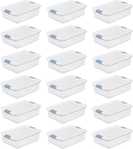 Vista 57 de Sterilite - Caja de almacenamiento de 6 cuartos de galón con tapa y pestillo, contenedor apilable de plástico para organizar zapatos en estantes