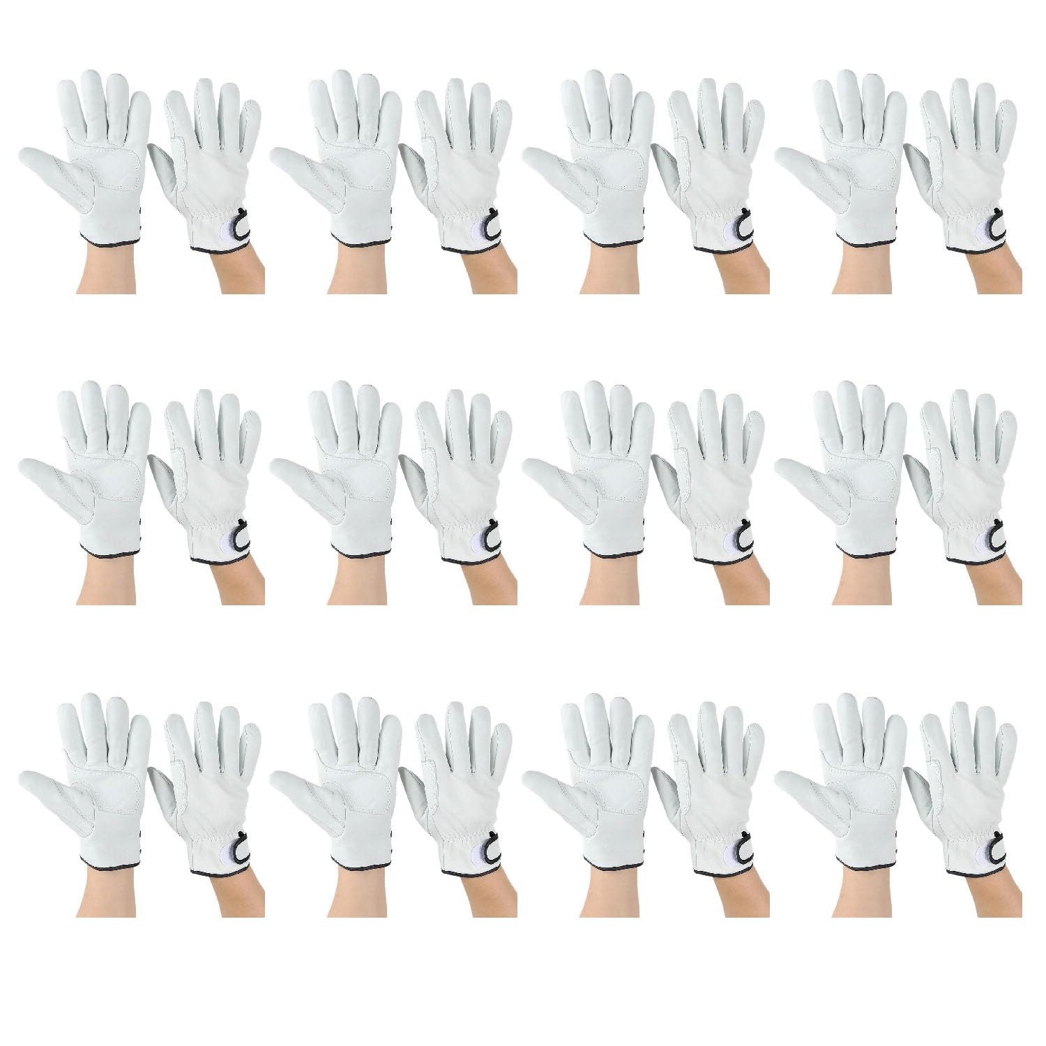 White Sheepskin Driver Gloves with Terry Lining and Velcro Closure 12 Pairs - One Size Fits Most
