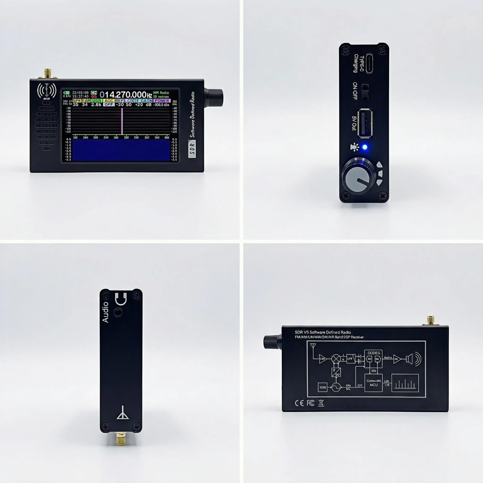 Ricevitore Radio SDR DSP a Onda Corta,Display LCD 4.3" AM/FM/CW/SSB,Spettro 100KHz-149MHz Carcassa in Alluminio Batteria 3000mAh