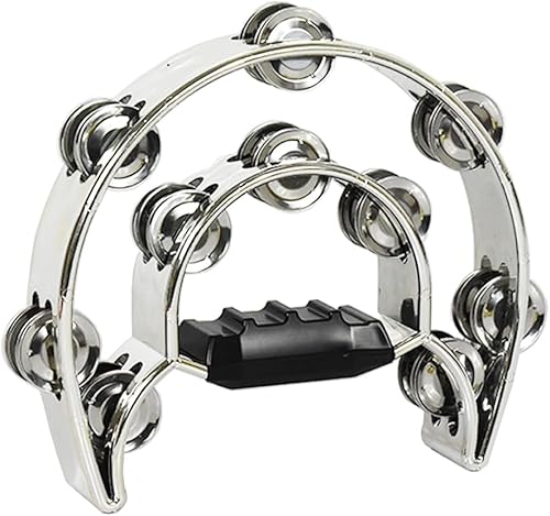 ENNBOM Pandereta de metal Jingles de doble fila para adultos pandereta musical de media luna para iglesia, KTV, fiesta (dorado-1 unidad)