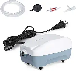 HITOP Bomba de ar de aquário de saída única, aerador de tanque de peixes com acessórios, bomba de oxigênio silenciosa para tanque pequeno de até 15 galões (saída única)