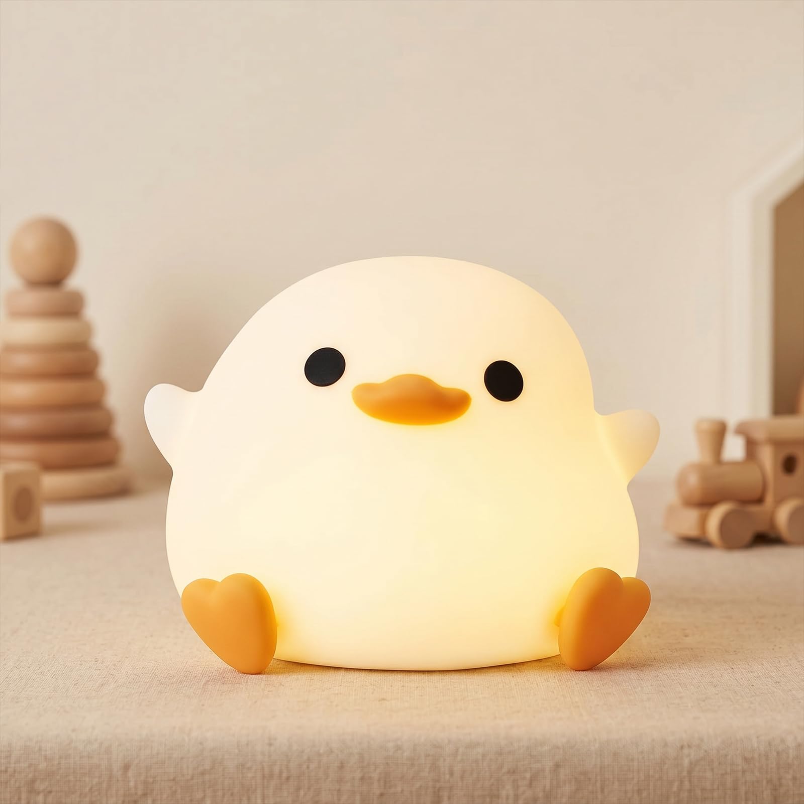 Raroly DoDo Duck Rechargeable Night Light, 7 Colour Changing LED Silicone Touch Sensor Bedside Table Lamp with 30 Minutes Timer & Tap Control for Kids Baby Nursery Bedroom Decor