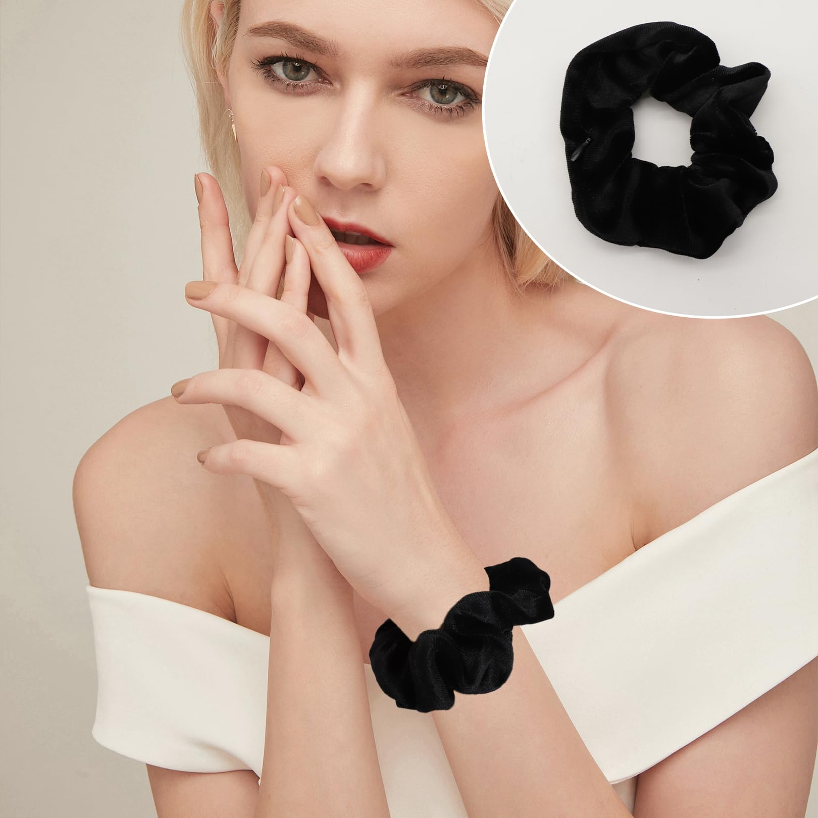 Velvet Hair Scrunchies for Women Girls 2 Pcs Black Scrunchie with Zip Pocket Large Scrunchies Elastic Hidden Pocket Hair Ties Soft Hair Bands Ponytail Holder Hair Accessories for Thick Thin Curly Hair - Image 3