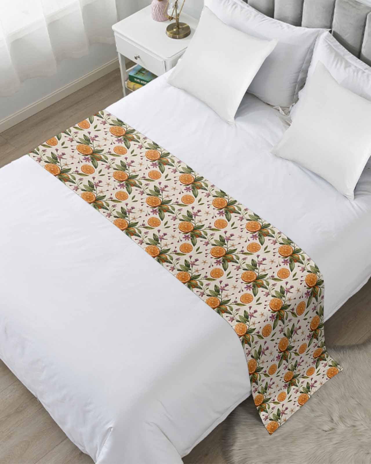 Vintage Lemon Bed Runner Scarf for Full Size Bed Foot,Decorative Bedding Accessory Stainproof & Dustproof Soft Protector For Bedroom Wedding Room Pastoral Country Wildflower Floral Plant 83