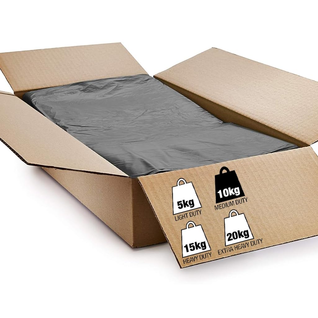 Bag Market | 200 x Large Black Bin Bags, Sacks - 10kg Medium Duty - 120 Gauge - Rubbish, Strong, Refuse, Waste