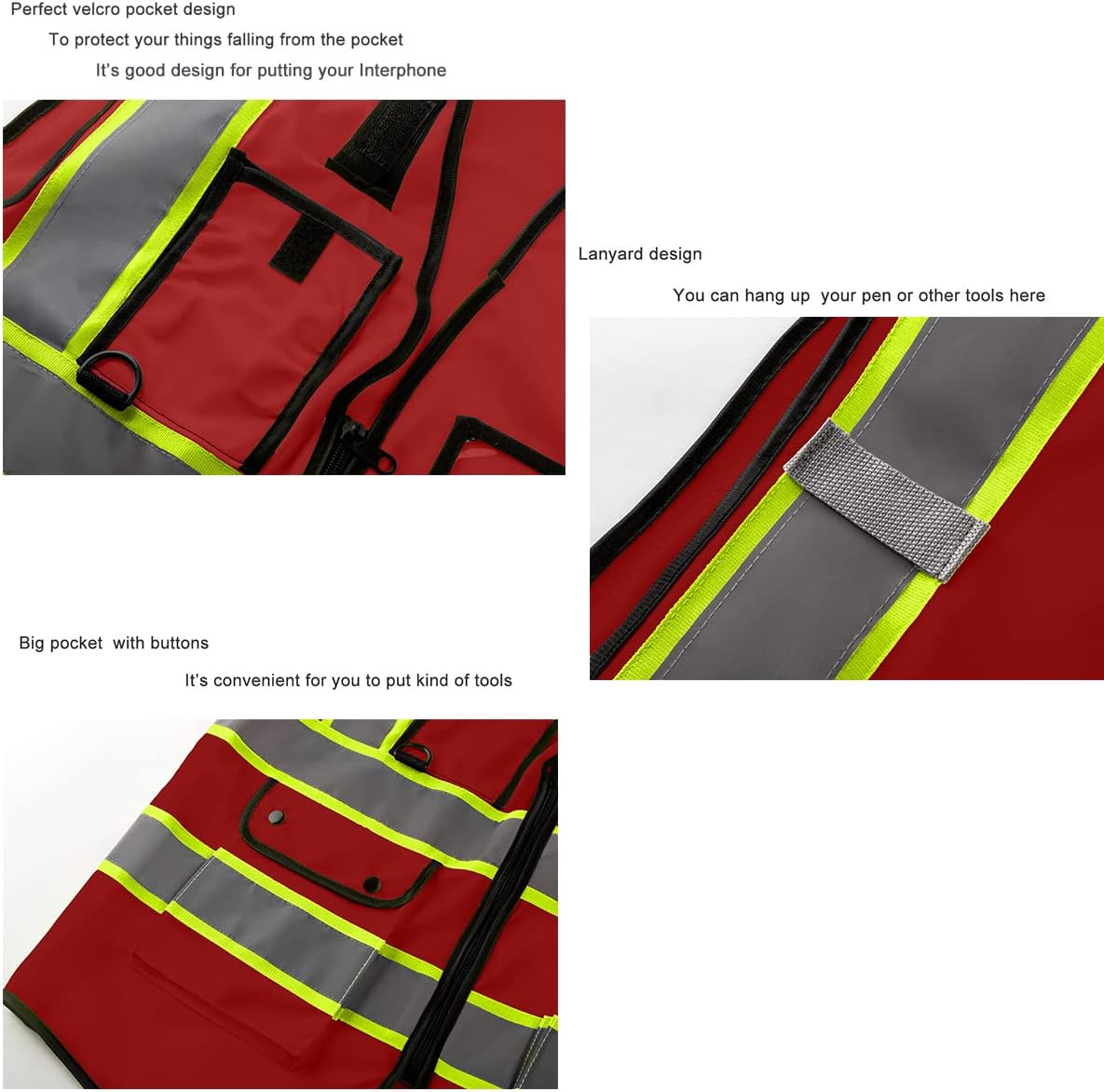 Custom Logo Safety Vest Customize Class 2 ANSI Standard Visibility Reflective Vests Bulk with Pockets and Zipper