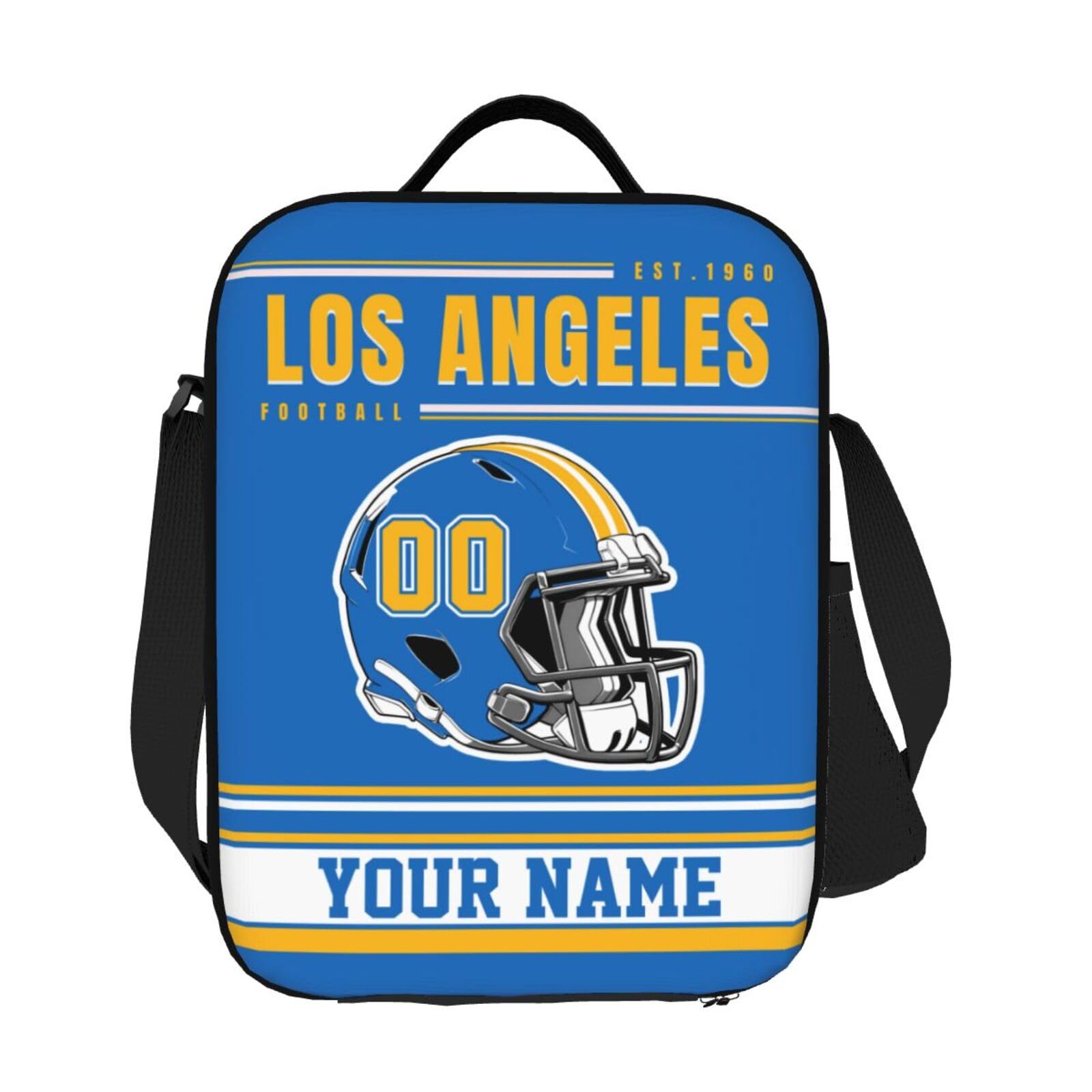 Blinshir Custom Los Angeles Lunch Box Personalized Football Style Lunch Bag with Name Number Customized Adjustable Strap Sport Insulated Lunch Tote Gifts for Fans Men Women