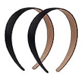 2 Pack Satin Headbands 1.3 Inch Wide Headband Girls Black Headband Women Non Slip Fashion Head Band Hair Bands Diy Hair Accessories Women Girls (Black&Black)