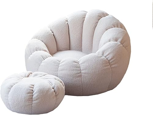 Brushy - Funda para silla tipo puf, (sin relleno), tumbona con silla artificial mullida y cómoda para adultos, interior y exterior, color blanco