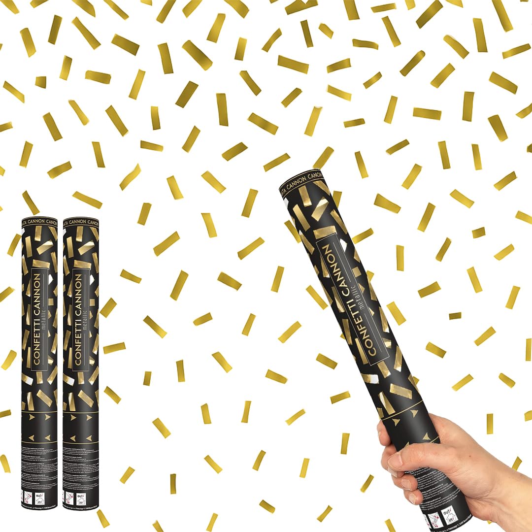 Gold Metallic Medium Confetti Cannon 40cm β Pack of 2 β Party Poppers Party Confetti Popper Shooter for Birthdays, Weddings, Celebrations & Events
