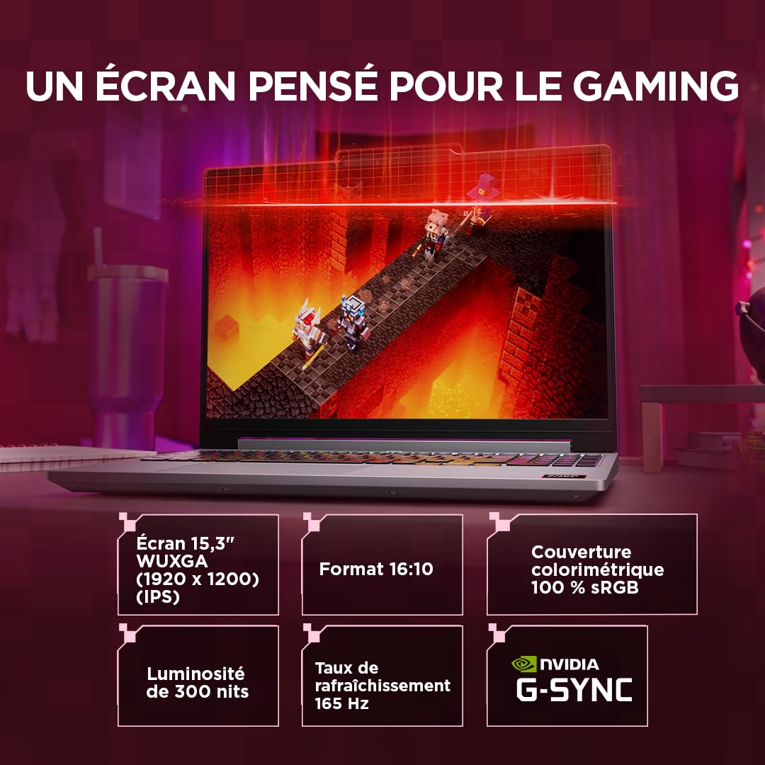 Lenovo LOQ 15AHP11 - Ordinateur Portable Gaming 15.3'' WUXGA (AMD Ryzen 7 250, RAM 16Go, SSD 512Go, NVIDIA RTX 5050 6GB) Clavier 1 Zone rétroéclairé AZERTY Français - Gris Lunaire