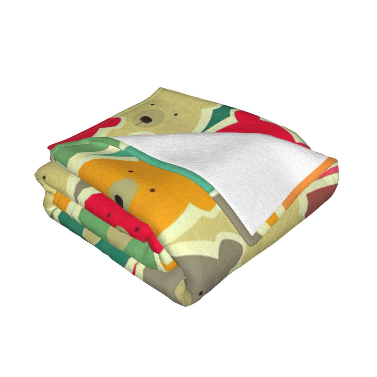 ●100..カラフルくま　ブランケット Amazon｜WURTON カラフルなクマのプリント ユニキュー 毛玉防止 誕生日