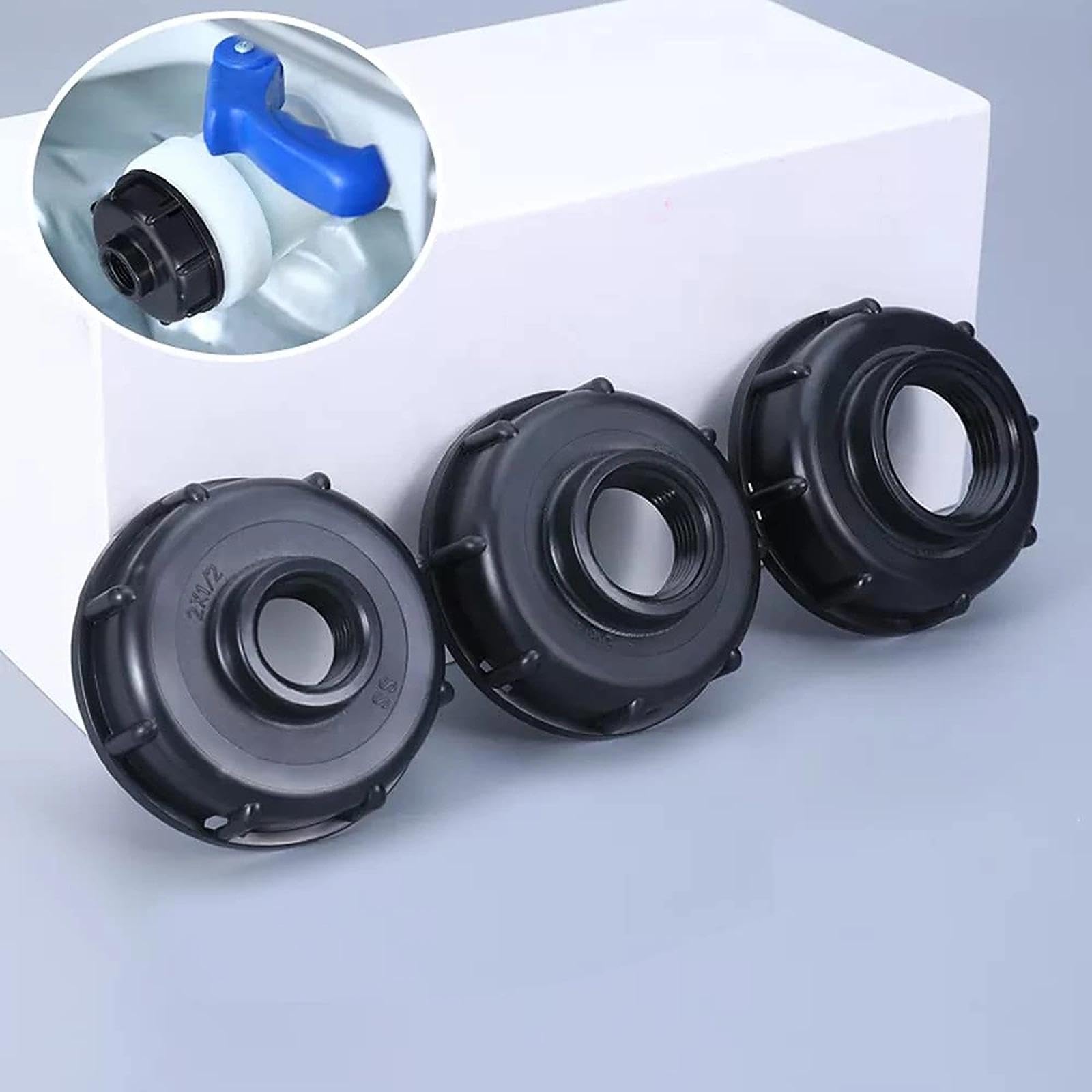 IBC - Connettore per serbatoio, diametro 1/2 pollici, filettatura esterna S60 x 6 IG, filettatura grossa blu, tappo del serbatoio in plastica, accessorio per serbatoio dell'acqua piovana