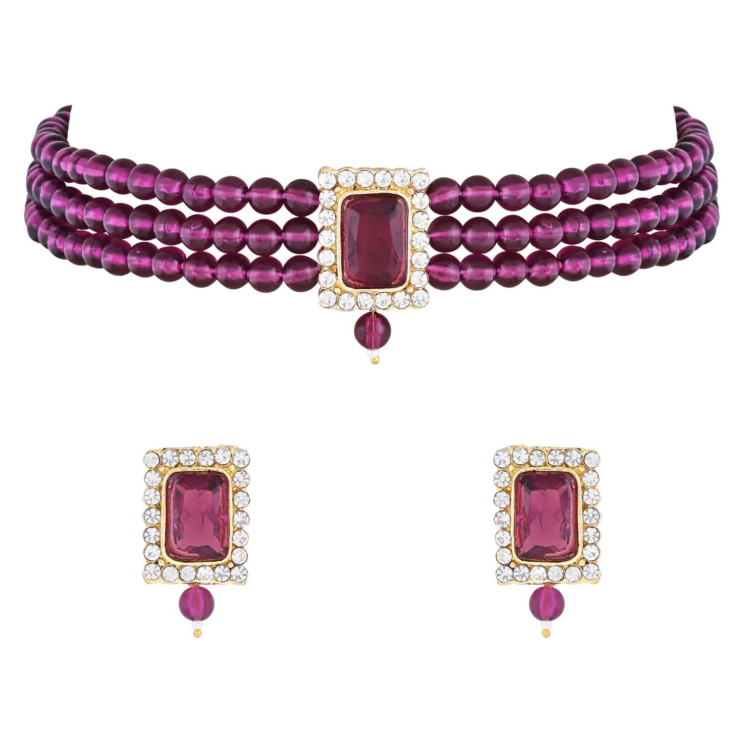 I Jewels Gold Plated Traditional Stone Pearl Choker Necklace Jewellery Set For Women