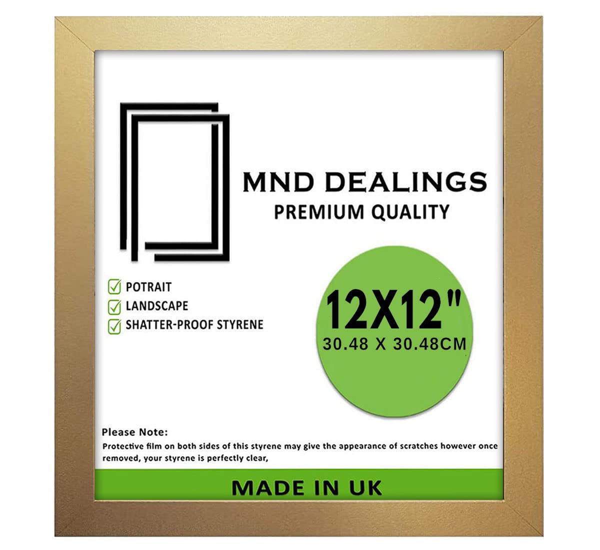 MND Dealings Modern Style Gold 12X12 (30.48X30.48 CM) Picture/Poster Frame-MDF Wood -for Wall Gallery for Various Sizes Art Prints, Vertically or Horizontally- Hardware Included (Gold)