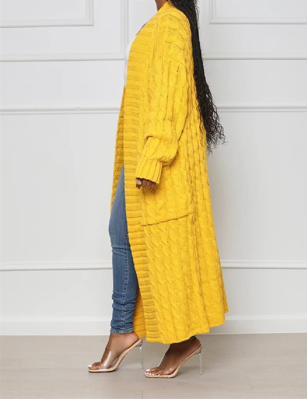 A ADILACA Women's Thin Type Stylish Cable Knit Cardigan with 2-Pockets, Women's Extra Long Ankle Length Sweater - Image 3