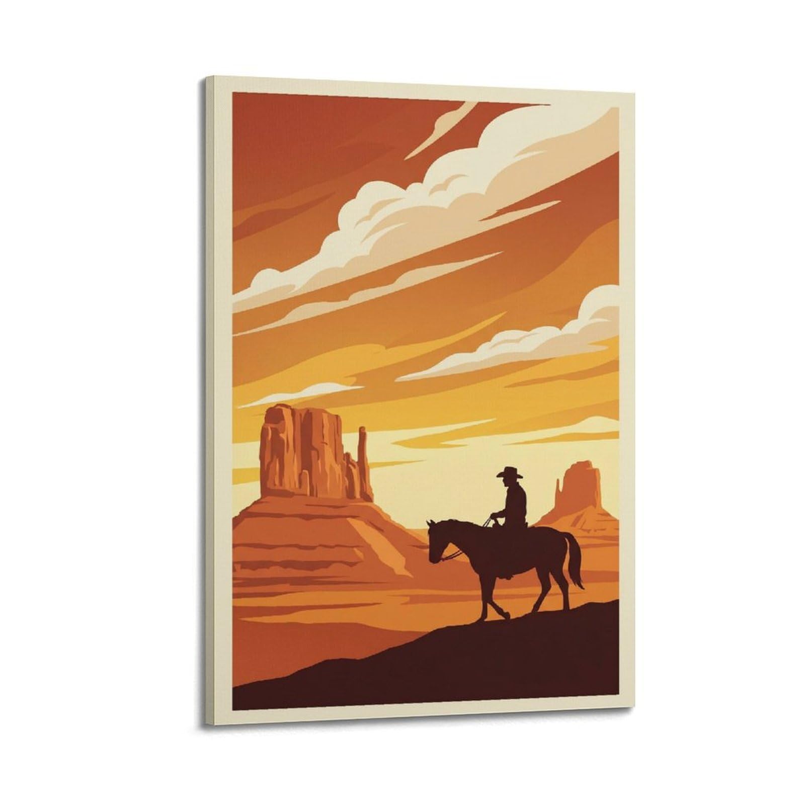 XKUGA Cowboy Desert Sunset Poster Western Horseback Riding Old West Modern Decorative Canvas Prints - Ideal Wall Art for Family, Man Cave, Game Room, Boys & Girls Bedroom 20x30inch(50x75cm)