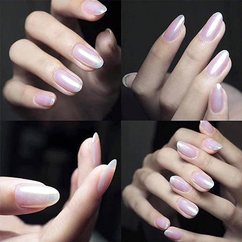 Miniatura 4 de 2 cajas de uñas de cromo perla con efecto espejo, uñas de concha de hada, polvo holográfico aurora iridiscente nacarado pigmento de manicura arco