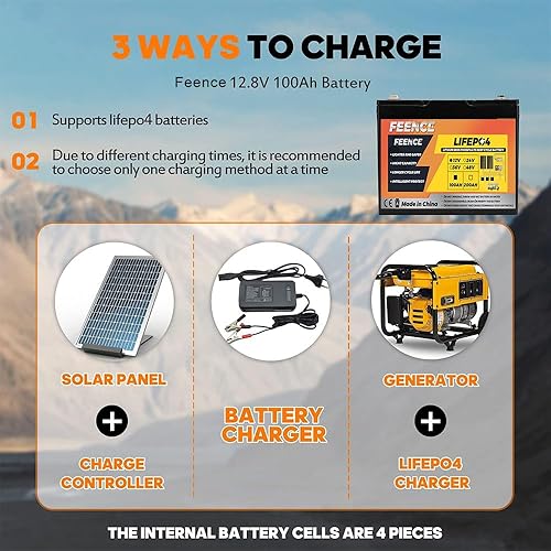 Miniatura 8 de FEENCE 12V 100Ah Bluetooth LiFePO4 Lithium Battery, 100A BMS,Low Temperature Protection with Up to 8000 Cycles, Max. 1280Wh Energy LiFePO4 Battery