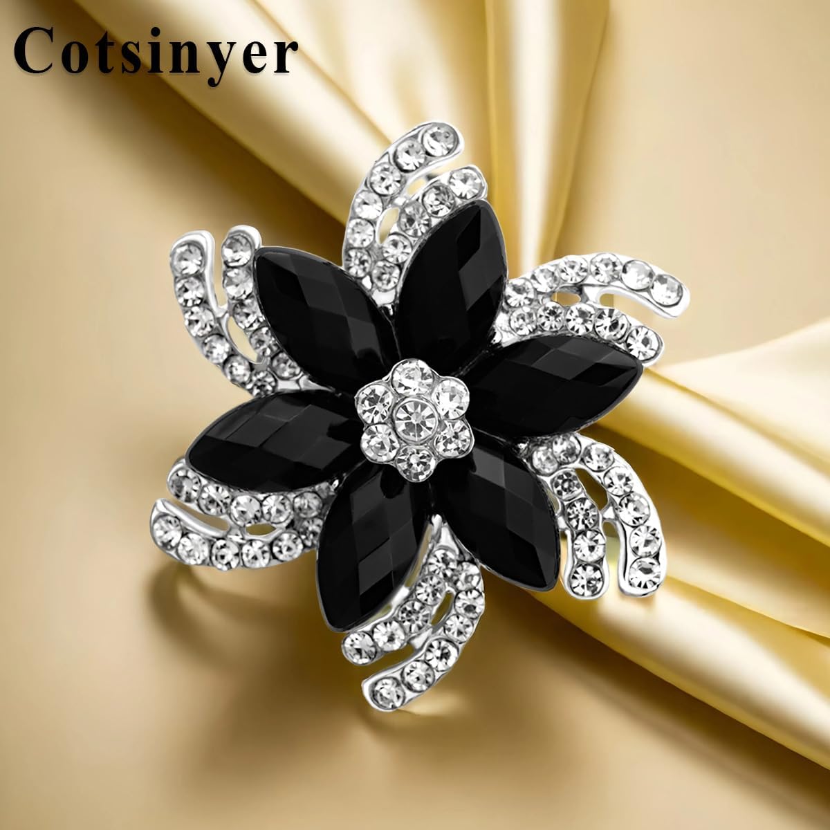 Vintage Flower Brooch for Women - Elegant Lapel Pin with Rhinestones & Crystals for Suits, Coats, Dresses, Hats, Scarves and Shawls - Image 3