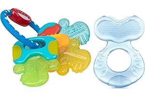 Nuby Ice Gel Teether Keys & Silicone Teethe-eez Teether with Bristles