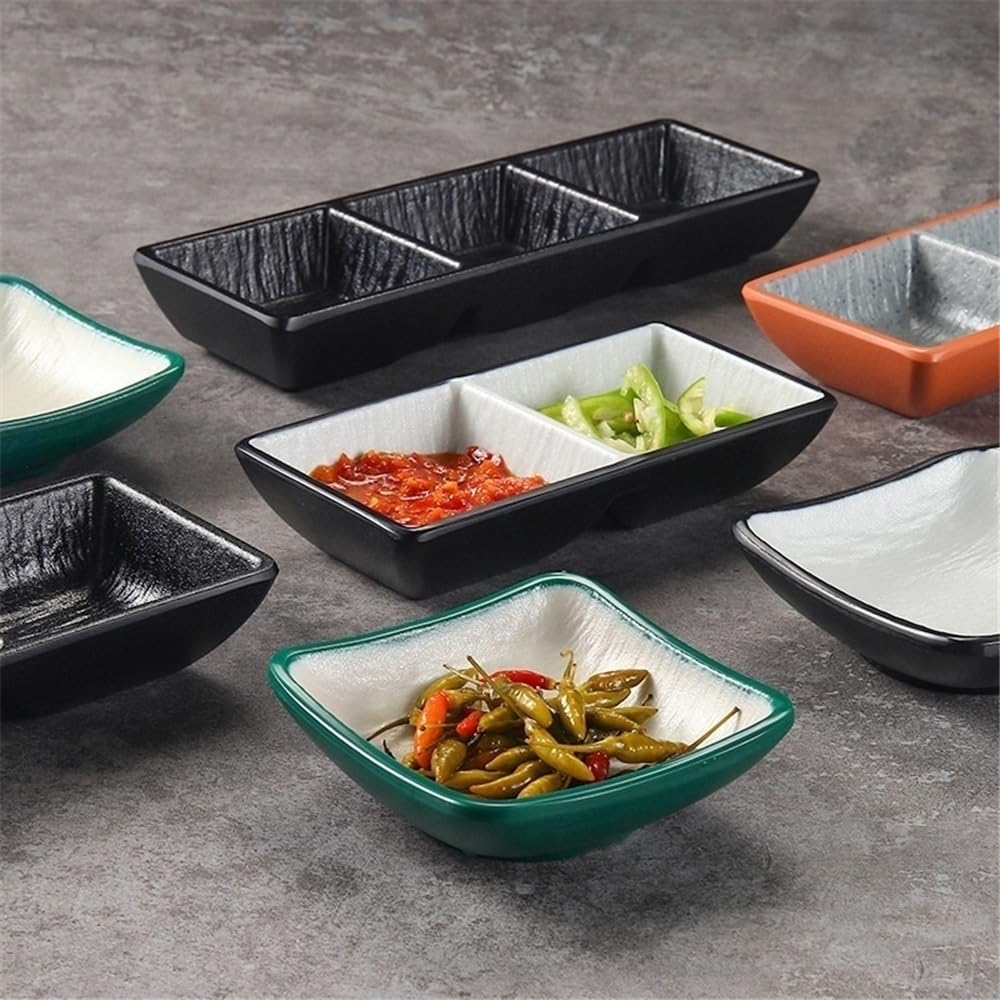Cuencos dobles para salsa de soja y condimentos, platos de sushi divididos, bandeja para servir aperitivos con dos compartimentos para vinagre y ketchup (ge)